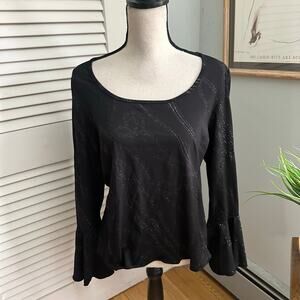 Vintage DECAF Womens Top XL Black Metallic Bell Sleeve Witchy Vamp Fairy Grunge